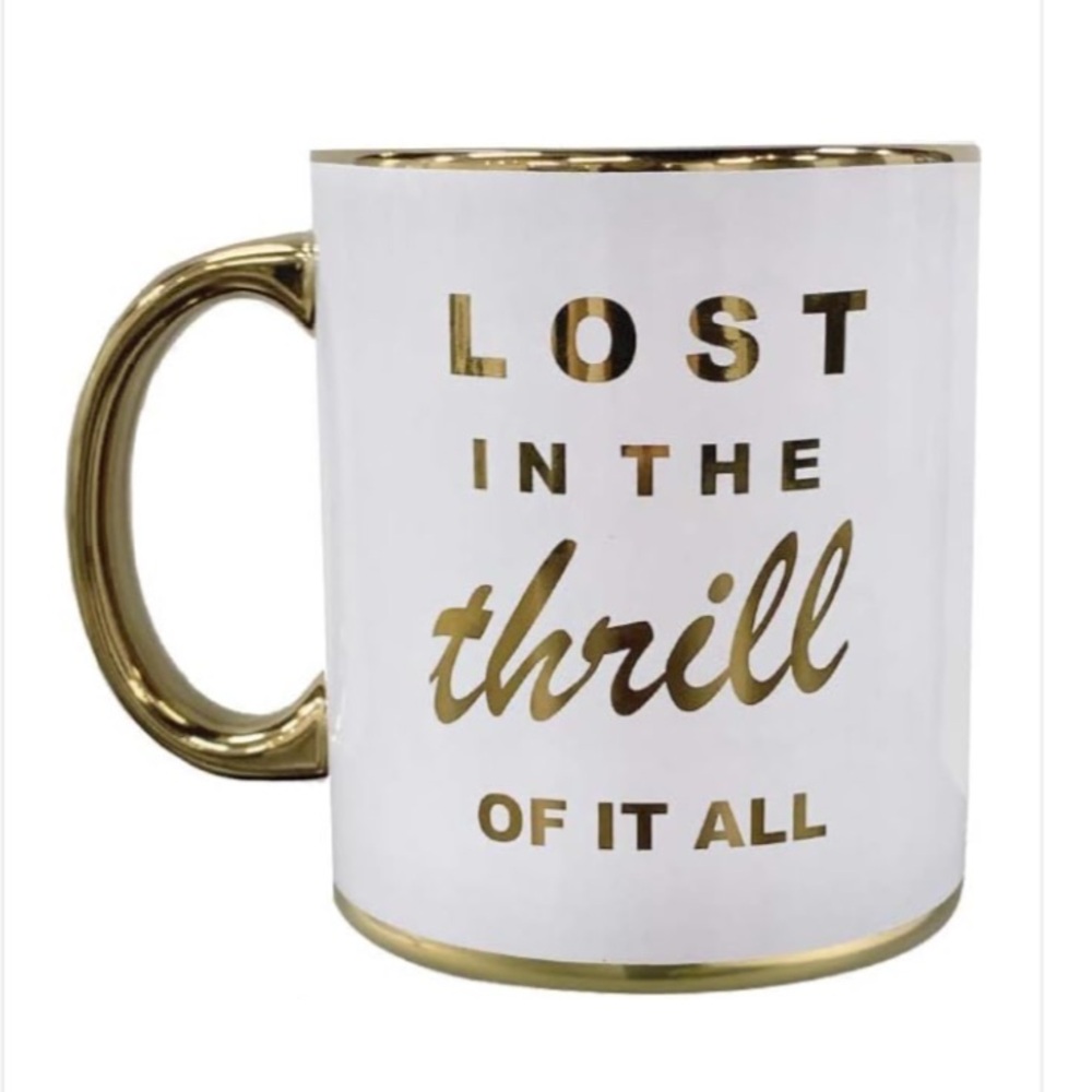 🌺 “Lost In The Thrill Of It All” Thrill-seeker White Gold Mug New in Gift Box
